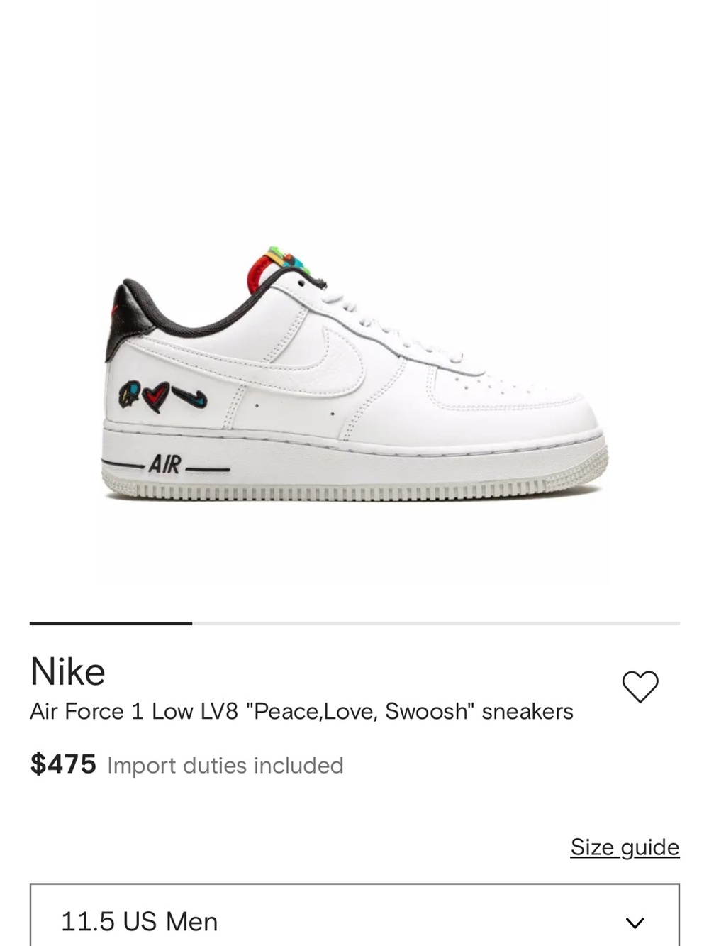 Nike White Low-Top Sneakers with Black Collar and Multicolor Hearts